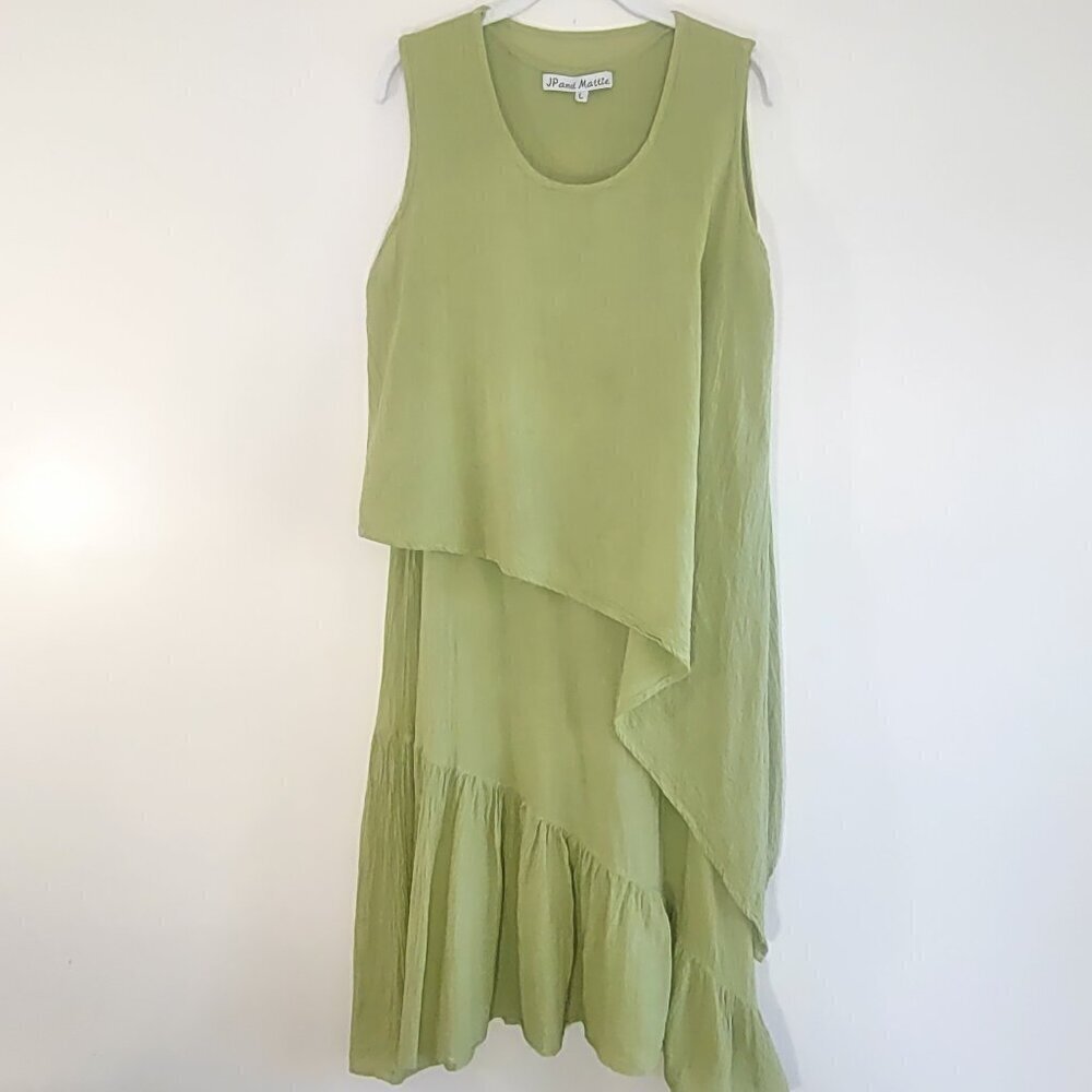 JP and Mattie Sleeveless Tiered Midi Dress Sz Large Crinkle Cotton Beach Resort